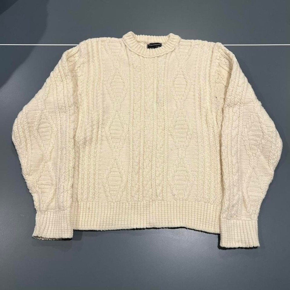 Vintage 1970s Towncraft JCPenney Cable Knit Sweater Cream Off-White Medium